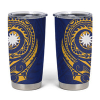 Personalised Nauru Angam Day Tumbler Cup Gold Navy Tribal Pattern