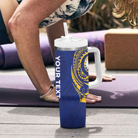 Personalised Nauru Angam Day Tumbler With Handle Gold Navy Tribal Pattern