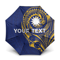 Personalised Nauru Angam Day Umbrella Gold Navy Tribal Pattern