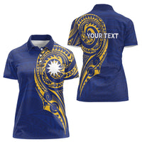 Personalised Nauru Angam Day Women Polo Shirt Gold Navy Tribal Pattern