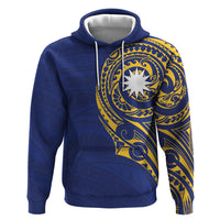 Personalised Nauru Angam Day Zip Hoodie Gold Navy Tribal Pattern