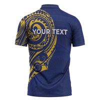 Personalised Nauru Angam Day Zipper Polo Shirt Gold Navy Tribal Pattern