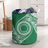 Cook Islands Gospel Day Laundry Basket Green Tribal Curves
