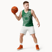 Cook Islands Gospel Day Basketball Jersey Green Tribal Curves