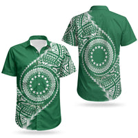 Cook Islands Gospel Day Couples Matching Short Sleeve Bodycon Dress and Hawaiian Shirt Green Tribal Curves