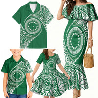 Cook Islands Gospel Day Family Matching Mermaid Dress and Hawaiian Shirt Green Tribal Curves