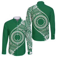 Cook Islands Gospel Day Family Matching Off The Shoulder Long Sleeve Dress and Hawaiian Shirt Green Tribal Curves