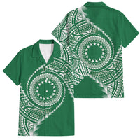 Cook Islands Gospel Day Family Matching Off Shoulder Maxi Dress and Hawaiian Shirt Green Tribal Curves