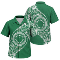 Cook Islands Gospel Day Family Matching Off Shoulder Maxi Dress and Hawaiian Shirt Green Tribal Curves