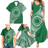 Cook Islands Gospel Day Family Matching Summer Maxi Dress and Hawaiian Shirt Green Tribal Curves