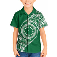 Cook Islands Gospel Day Kid Hawaiian Shirt Green Tribal Curves