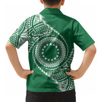 Cook Islands Gospel Day Kid Hawaiian Shirt Green Tribal Curves