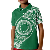Cook Islands Gospel Day Kid Polo Shirt Green Tribal Curves