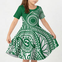 Cook Islands Gospel Day Kid Short Sleeve Dress Green Tribal Curves