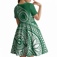 Cook Islands Gospel Day Kid Short Sleeve Dress Green Tribal Curves