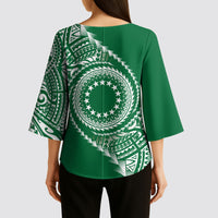 Cook Islands Gospel Day Kimono Sleeve Blouse Green Tribal Curves