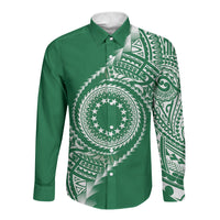 Cook Islands Gospel Day Long Sleeve Button Shirt Green Tribal Curves