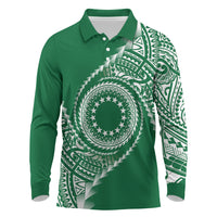 Cook Islands Gospel Day Long Sleeve Polo Shirt Green Tribal Curves