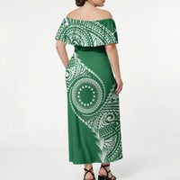 Cook Islands Gospel Day Off Shoulder Maxi Dress Green Tribal Curves