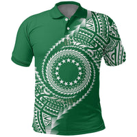 Cook Islands Gospel Day Polo Shirt Green Tribal Curves