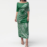 Cook Islands Gospel Day Puletasi Green Tribal Curves