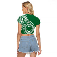 Cook Islands Gospel Day Raglan Cropped T Shirt Green Tribal Curves