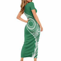 Cook Islands Gospel Day Short Sleeve Bodycon Dress Green Tribal Curves