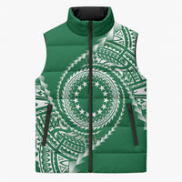 Cook Islands Gospel Day Sleeveless Puffer Jacket Green Tribal Curves