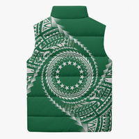 Cook Islands Gospel Day Sleeveless Puffer Jacket Green Tribal Curves