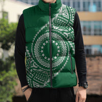 Cook Islands Gospel Day Sleeveless Puffer Jacket Green Tribal Curves