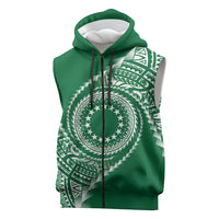 Cook Islands Gospel Day Sleeveless Zip Hoodie Green Tribal Curves
