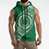 Cook Islands Gospel Day Sleeveless Zip Hoodie Green Tribal Curves