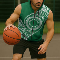 Cook Islands Gospel Day Sleeveless Zip Hoodie Green Tribal Curves