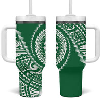 Cook Islands Gospel Day Tumbler With Handle Green Tribal Curves