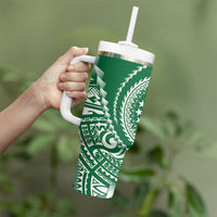 Cook Islands Gospel Day Tumbler With Handle Green Tribal Curves