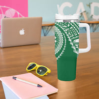 Cook Islands Gospel Day Tumbler With Handle Green Tribal Curves