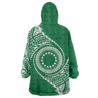 Cook Islands Gospel Day Wearable Blanket Hoodie Green Tribal Curves