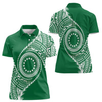 Cook Islands Gospel Day Women Polo Shirt Green Tribal Curves