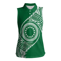 Cook Islands Gospel Day Women Sleeveless Polo Shirt Green Tribal Curves