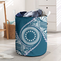 Cook Islands Gospel Day Laundry Basket Blue Tribal Curves
