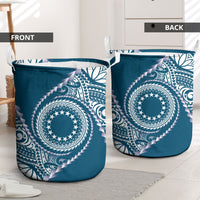Cook Islands Gospel Day Laundry Basket Blue Tribal Curves
