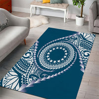 Cook Islands Gospel Day Area Rug Blue Tribal Curves