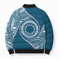 Cook Islands Gospel Day Bomber Puffer Jacket Blue Tribal Curves