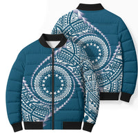 Cook Islands Gospel Day Bomber Puffer Jacket Blue Tribal Curves