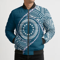 Cook Islands Gospel Day Bomber Puffer Jacket Blue Tribal Curves