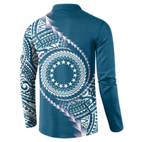 Cook Islands Gospel Day Button Sweatshirt Blue Tribal Curves