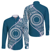 Cook Islands Gospel Day Family Matching Long Sleeve Bodycon Dress and Hawaiian Shirt Blue Tribal Curves