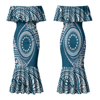 Cook Islands Gospel Day Family Matching Mermaid Dress and Hawaiian Shirt Blue Tribal Curves