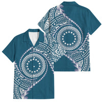 Cook Islands Gospel Day Family Matching Short Sleeve Bodycon Dress and Hawaiian Shirt Blue Tribal Curves