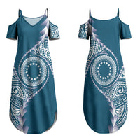 Cook Islands Gospel Day Family Matching Summer Maxi Dress and Hawaiian Shirt Blue Tribal Curves